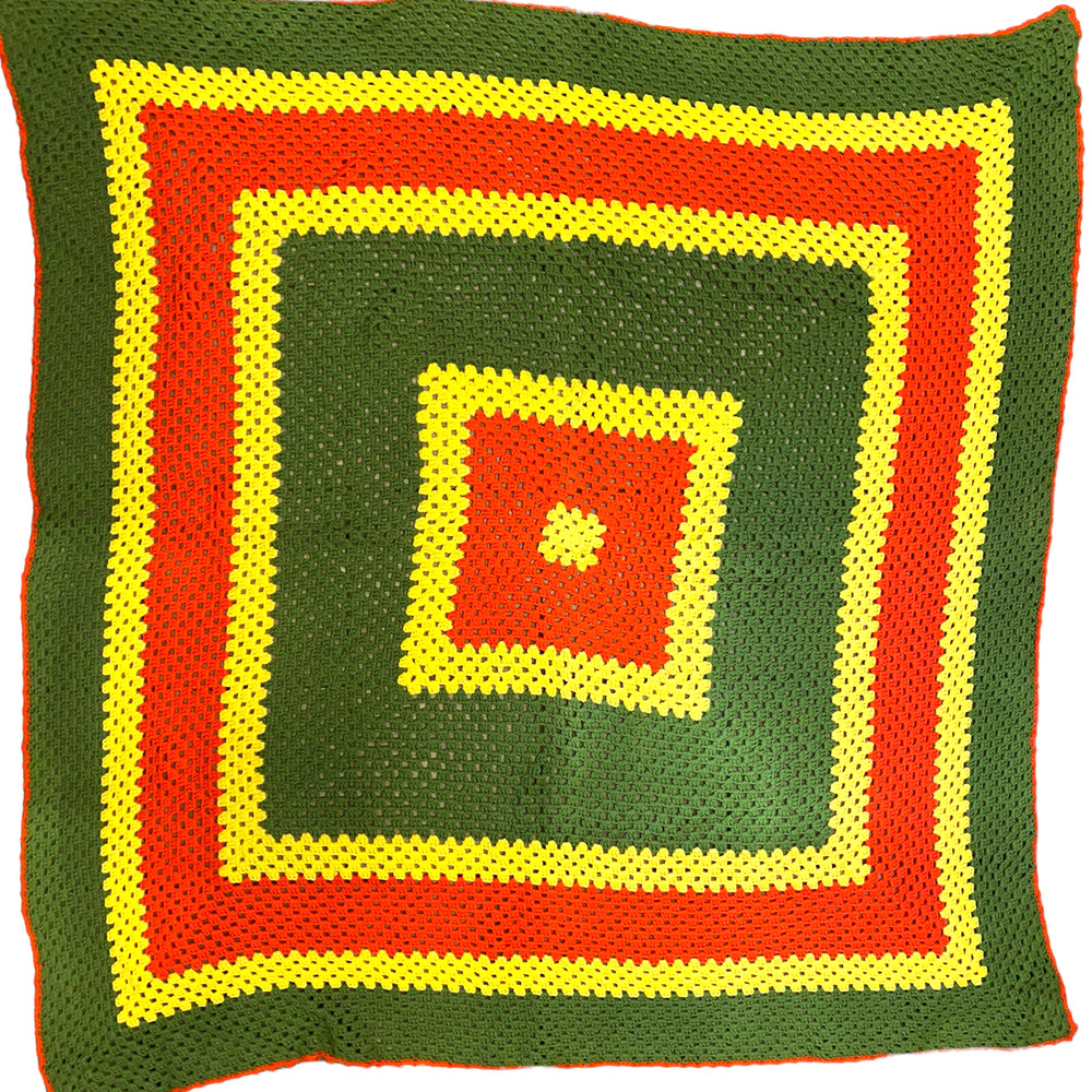 VTG Granny Square Afghan Blanket Crochet Throw Boho Retro 60x60